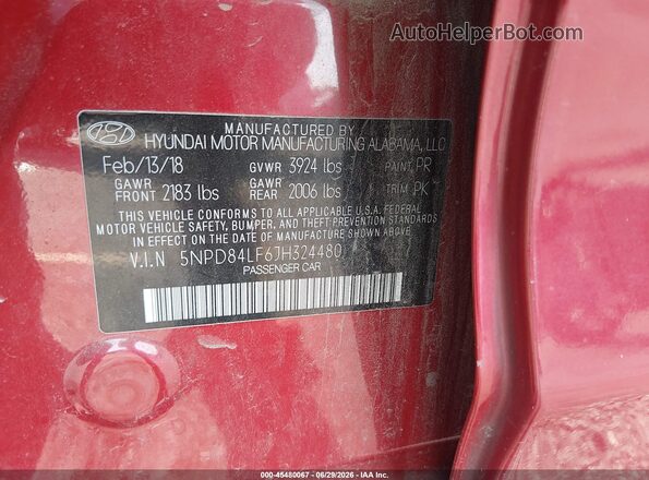 5NPD84LF6JH324480 2018 HYUNDAI ELANTRA Red Engine compartment view