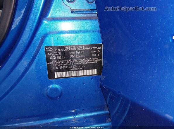 5NPD84LF6JH358175 2018 HYUNDAI ELANTRA Blue Вид підкапотного простору