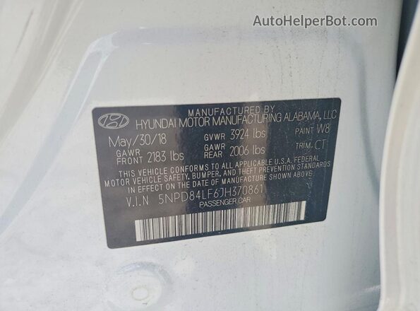5NPD84LF6JH370861 2018 HYUNDAI ELANTRA White Շարժիչի բաժամունքի տեսք