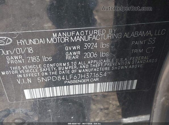 5NPD84LF6JH371654 2018 HYUNDAI ELANTRA Черный Вид подкапотного пространства