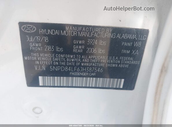 5NPD84LF6JH387546 2018 HYUNDAI ELANTRA White Vista del compartimento del motor