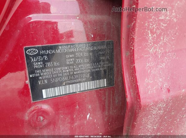5NPD84LF6JH391824 2018 HYUNDAI ELANTRA Burgundy Շարժիչի բաժամունքի տեսք
