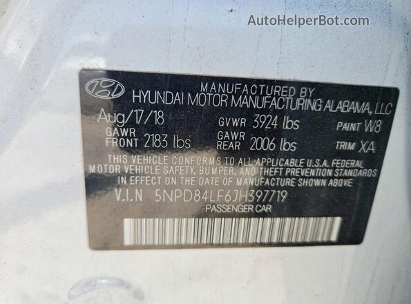 5NPD84LF6JH397719 2018 HYUNDAI ELANTRA White Vista del compartimento del motor