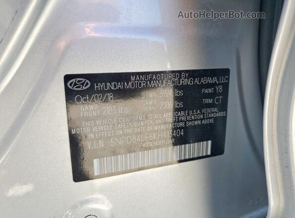 5NPD84LF6KH413404 2019 HYUNDAI ELANTRA Silver 