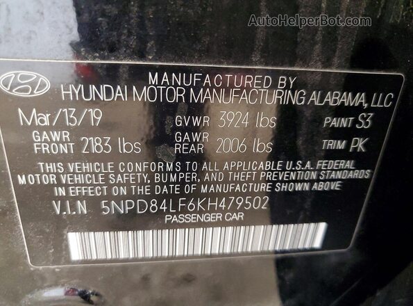 5NPD84LF6KH479502 2019 HYUNDAI ELANTRA Черный Вид подкапотного пространства