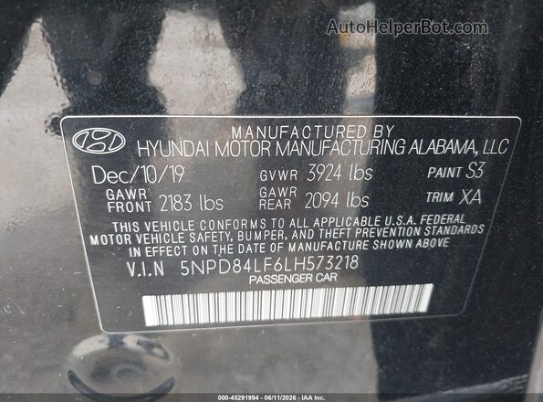 5NPD84LF6LH573218 2020 HYUNDAI ELANTRA Black Вид підкапотного простору