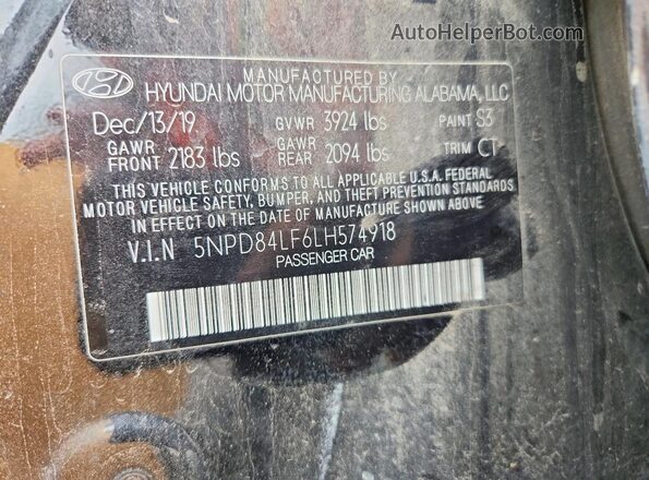 5NPD84LF6LH574918 2020 HYUNDAI ELANTRA Black ძრავის განყოფილების ხედი