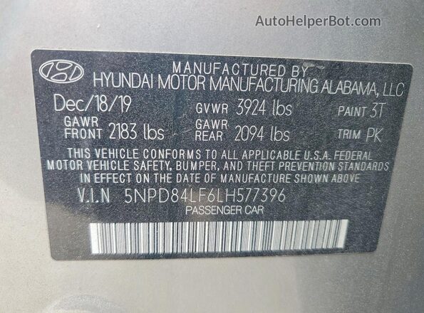 5NPD84LF6LH577396 2020 HYUNDAI ELANTRA Silver Widok komory silnika