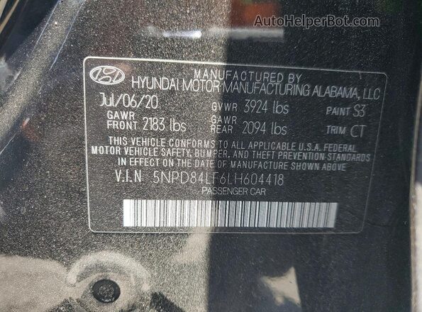 5NPD84LF6LH604418 2020 HYUNDAI ELANTRA Black 