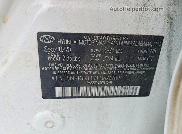 5NPD84LF6LH626709 2020 HYUNDAI ELANTRA White Engine compartment view