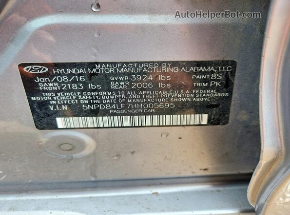 5NPD84LF7HH005695 2017 HYUNDAI ELANTRA Серебряный Вид подкапотного пространства