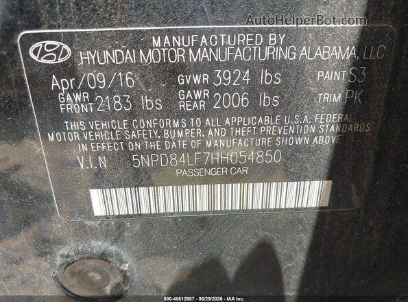 5NPD84LF7HH054850 2017 HYUNDAI ELANTRA Черный Вид подкапотного пространства