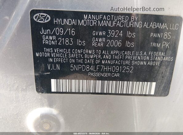 5NPD84LF7HH091252 2017 HYUNDAI ELANTRA Gray Вид підкапотного простору