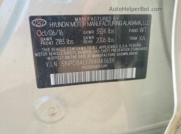 5NPD84LF7HH143639 2017 HYUNDAI ELANTRA Beige 
