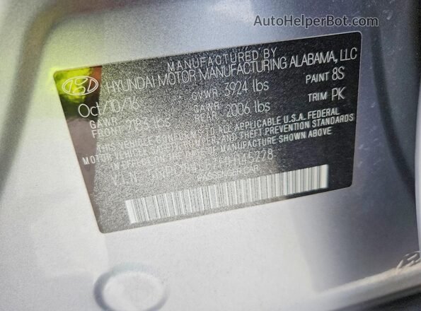 5NPD84LF7HH145228 2017 HYUNDAI ELANTRA Silver Engine compartment view