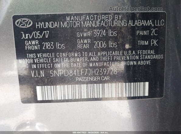 5NPD84LF7JH239728 2018 HYUNDAI ELANTRA Gray ძრავის განყოფილების ხედი