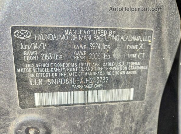 5NPD84LF7JH243732 2018 HYUNDAI ELANTRA Серый Вид подкапотного пространства