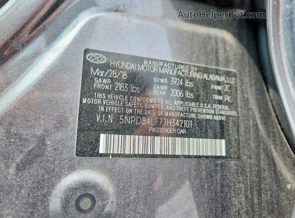 5NPD84LF7JH342101 2018 HYUNDAI ELANTRA Gray 