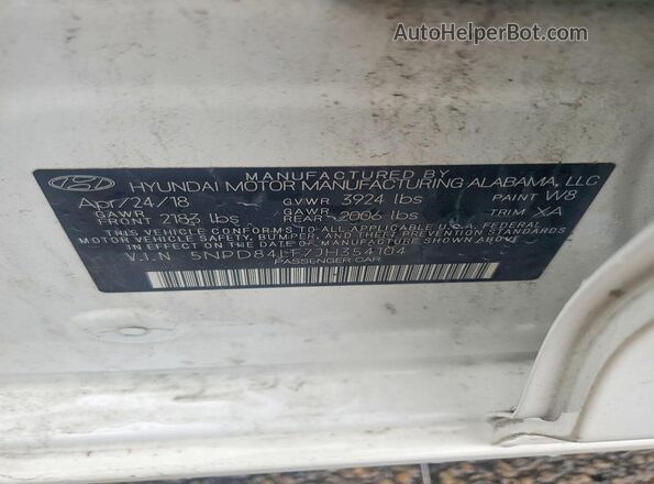 5NPD84LF7JH354104 2018 HYUNDAI ELANTRA White Vista del compartimento del motor