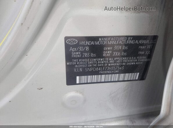 5NPD84LF7JH357343 2018 HYUNDAI ELANTRA Silver Engine compartment view