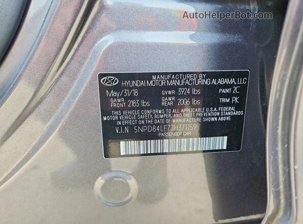 5NPD84LF7JH371159 2018 HYUNDAI ELANTRA Gray Շարժիչի բաժամունքի տեսք