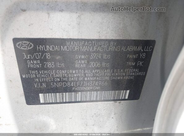 5NPD84LF7JH374966 2018 HYUNDAI ELANTRA Silver Engine compartment view