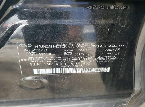 5NPD84LF7JH392402 2018 HYUNDAI ELANTRA Black 