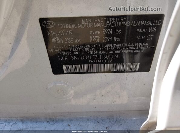 5NPD84LF7LH501024 2020 HYUNDAI ELANTRA White Widok komory silnika