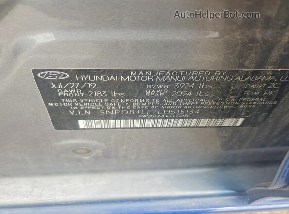 5NPD84LF7LH515134 2020 HYUNDAI ELANTRA Blue Вид підкапотного простору