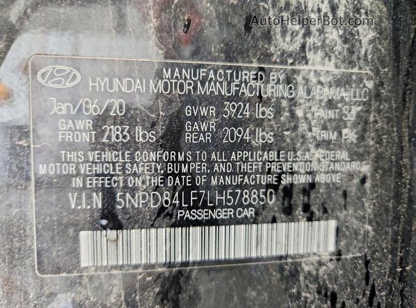5NPD84LF7LH578850 2020 HYUNDAI ELANTRA Black Vista del compartimento del motor