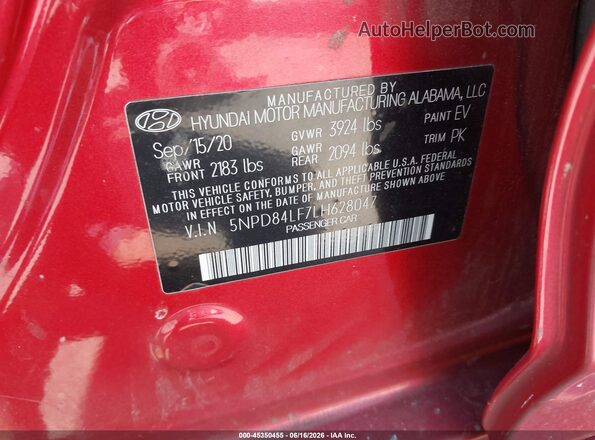 5NPD84LF7LH628047 2020 HYUNDAI ELANTRA Красный Вид подкапотного пространства