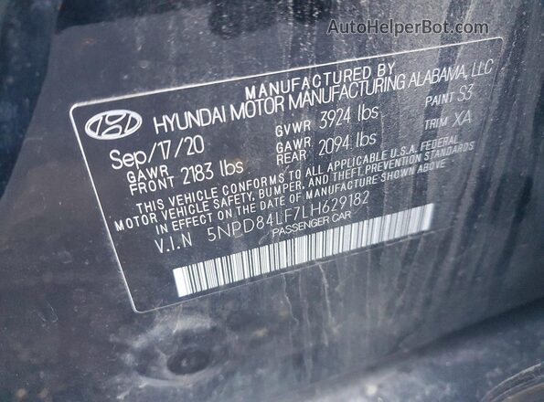 5NPD84LF7LH629182 2020 HYUNDAI ELANTRA Черный Вид подкапотного пространства