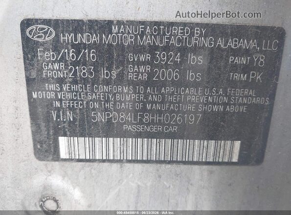 5NPD84LF8HH026197 2017 HYUNDAI ELANTRA Silver Вид підкапотного простору