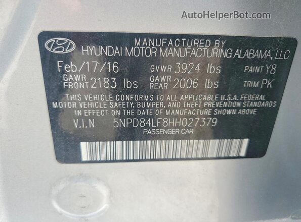 5NPD84LF8HH027379 2017 HYUNDAI ELANTRA Silver Engine compartment view