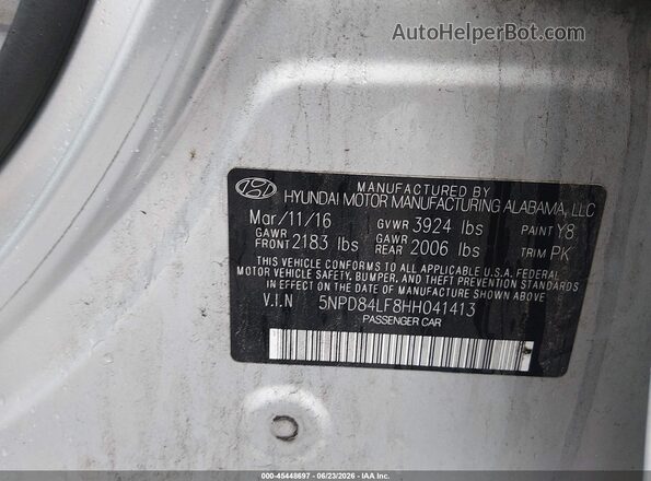 5NPD84LF8HH041413 2017 HYUNDAI ELANTRA Silver Вид підкапотного простору