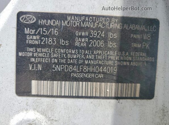 5NPD84LF8HH044019 2017 HYUNDAI ELANTRA White 