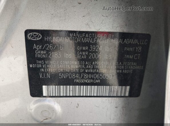 5NPD84LF8HH065050 2017 HYUNDAI ELANTRA Silver Widok komory silnika