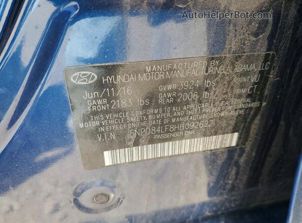 5NPD84LF8HH092622 2017 HYUNDAI ELANTRA Blue Շարժիչի բաժամունքի տեսք