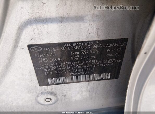 5NPD84LF8HH155251 2017 HYUNDAI ELANTRA Серебряный Вид подкапотного пространства