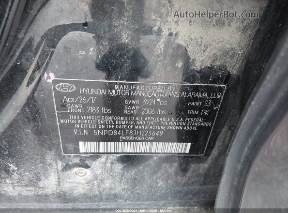 5NPD84LF8JH223649 2018 HYUNDAI ELANTRA Black ძრავის განყოფილების ხედი