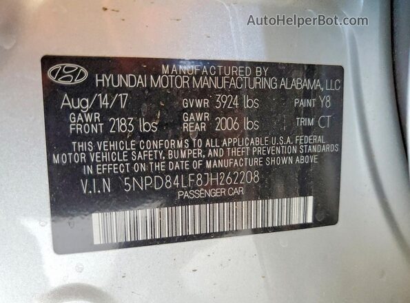 5NPD84LF8JH262208 2018 HYUNDAI ELANTRA Серебряный Вид подкапотного пространства