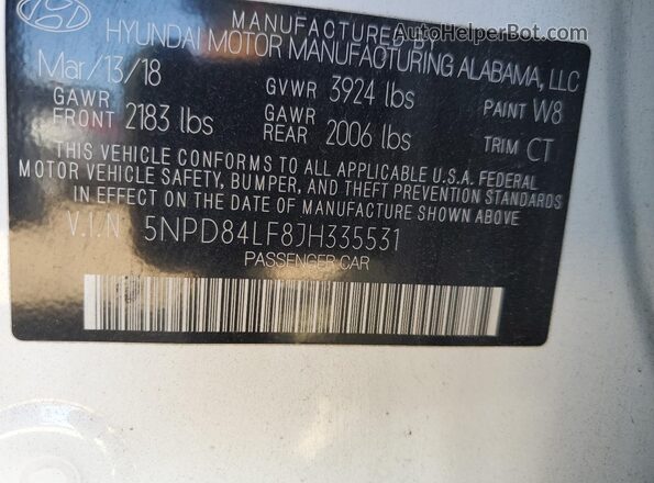 5NPD84LF8JH335531 2018 HYUNDAI ELANTRA Белый Вид подкапотного пространства