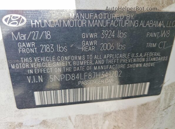 5NPD84LF8JH341202 2018 HYUNDAI ELANTRA White 