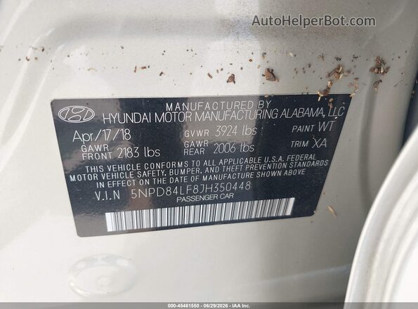 5NPD84LF8JH350448 2018 HYUNDAI ELANTRA Beige Вид підкапотного простору