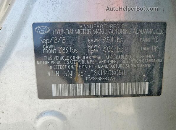 5NPD84LF8KH408088 2019 HYUNDAI ELANTRA Серебряный Вид наклейки с VIN-кодом