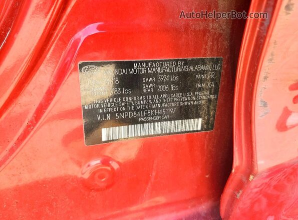 5NPD84LF8KH451197 2019 HYUNDAI ELANTRA Red Engine compartment view