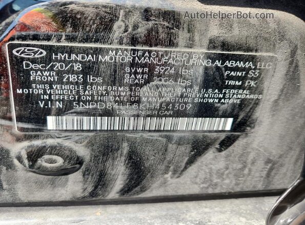 5NPD84LF8KH454309 2019 HYUNDAI ELANTRA Black 