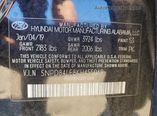 5NPD84LF8KH455069 2019 HYUNDAI ELANTRA Black Vista del compartimento del motor