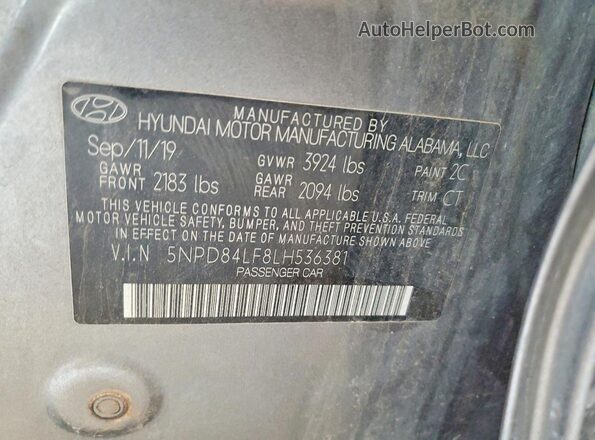 5NPD84LF8LH536381 2020 HYUNDAI ELANTRA Серый 