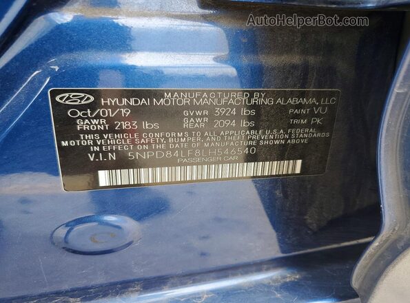 5NPD84LF8LH546540 2020 HYUNDAI ELANTRA Blue 